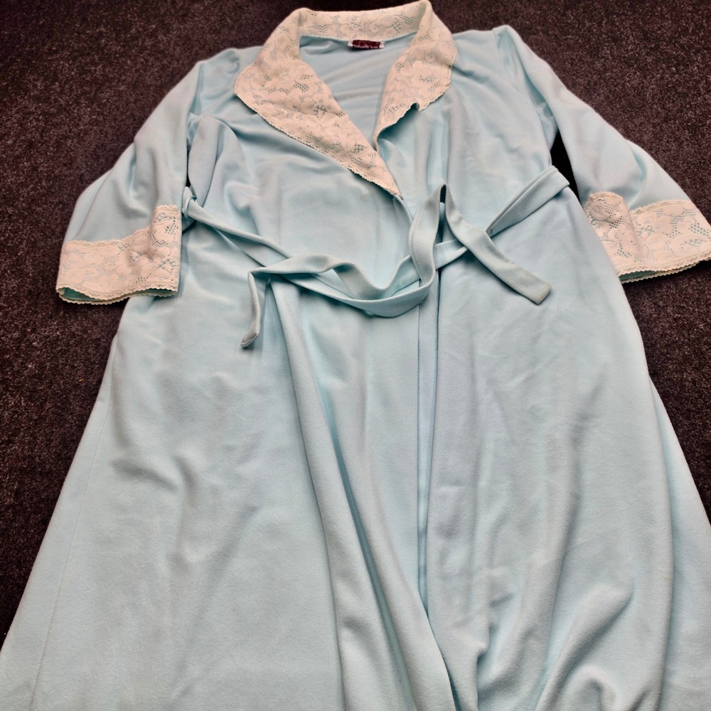 Vanity Fair Robe Women Large Blue Lace Trim Wrap Vintage Made in USA